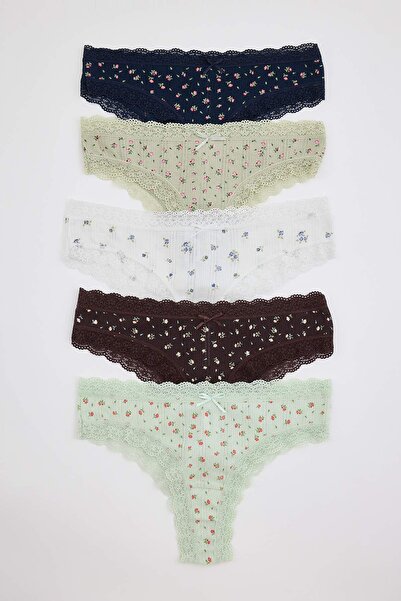 Trendyol Collection Multicolor 5-Piece Single Jersey Floral Brazilian Panties...