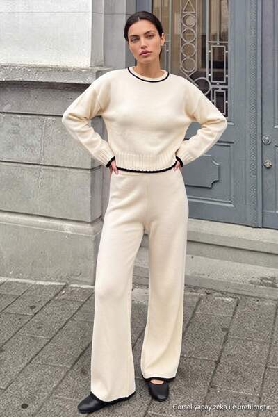 Trendyol Collection Ecru*001 Sweater-Pants Striped Knitwear Bottom - Top Set ...