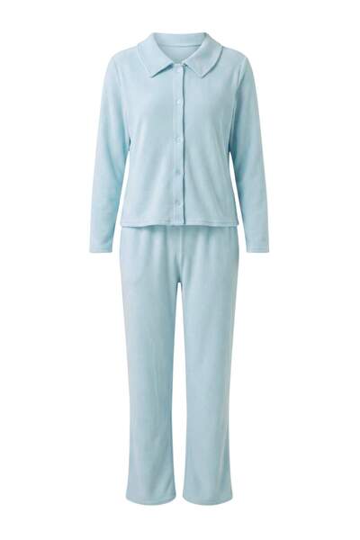 Trendyol Collection Light Blue Shirt Collar Soft Tuşe Winter Waffle Knitted P...