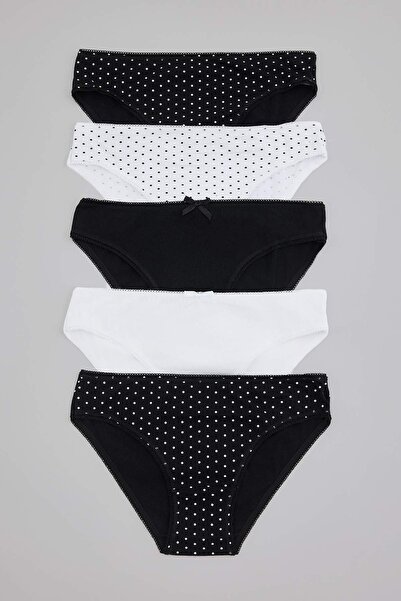 Trendyol Collection Black-Multicolor 5-Piece Single Jersey Polka Dot Slip Pan...