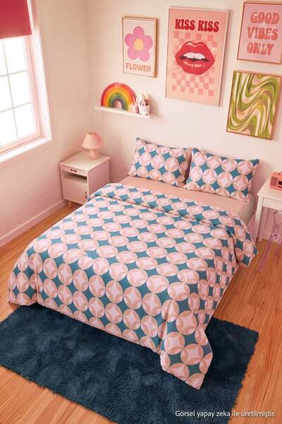 TRENDYOLMİLLA HOME Double Retro Themed Elastic Sheet Duvet Cover Set Tphaw27C...