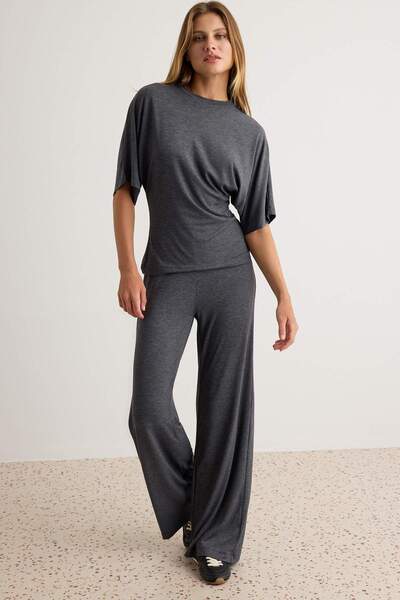 Trendyol Collection Anthracite Plain Regular/Normal Fit Wide Leg Soft Flexibl...