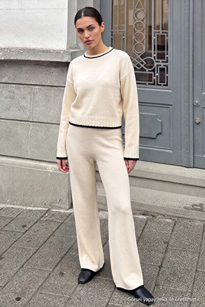 Trendyol Collection Ecru*001 Sweater-Pants Striped Knitwear Bottom - Top Set ...