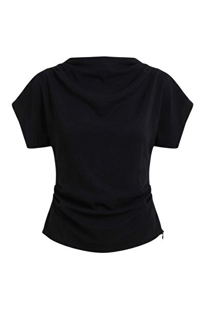 Trendyol Collection Bluză neagră cu detalii țesute și șnururi TWOAW27BZ00225
