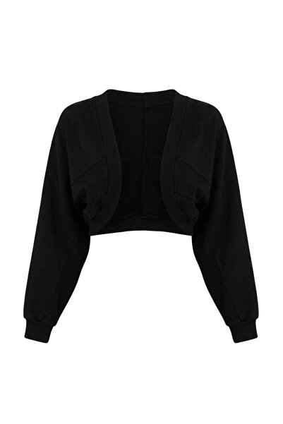Trendyol Collection Black Thick Bolero Pattern Bat Sleeve Oversize Super Crop...
