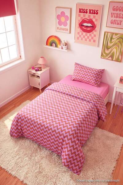 TRENDYOLMİLLA HOME Einzelbett-Bettwäsche-Set mit elastischen Laken im Retro-S...