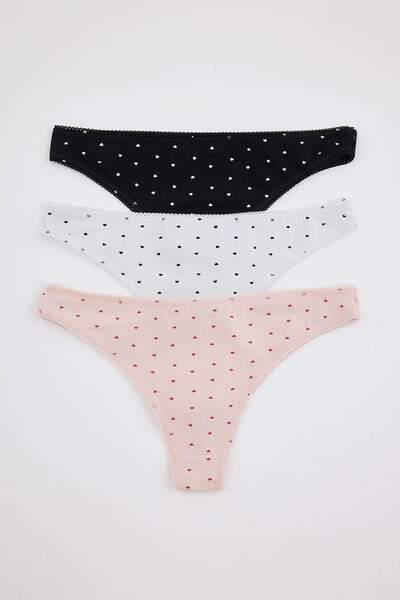 Trendyol Collection Black-Multicolor 3-Piece Single Jersey Heart Brazilian Pa...