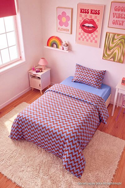 TRENDYOLMİLLA HOME Einzelbett-Bettwäsche-Set mit elastischen Laken im Retro-S...