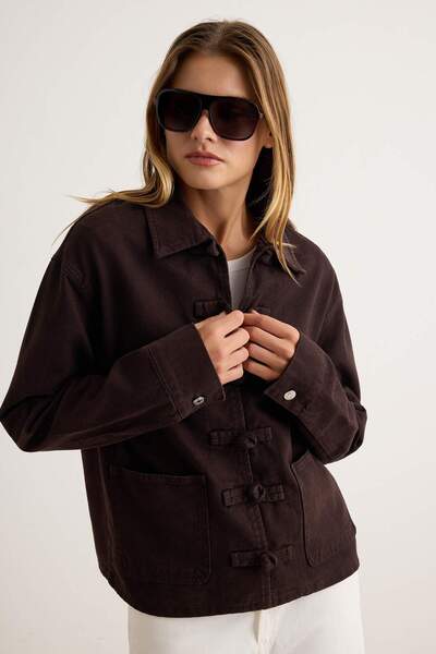 Trendyol Collection Brown Chinese Button Regular Denim Shirt Twoaw27Go00080