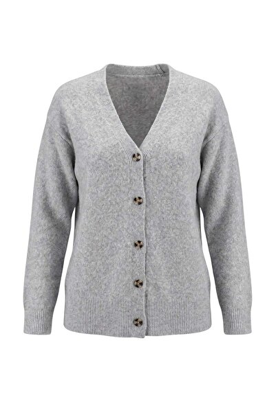Trendyol Collection Wardrobe Essentials Gray Soft Textured V-Neck Oversize Kn...
