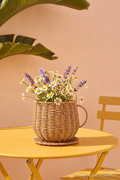 TRENDYOLMİLLA HOME Πλαστικό καλάθι σε σχήμα φλιτζανιού με ψάθινη όψη TPHAW27S...