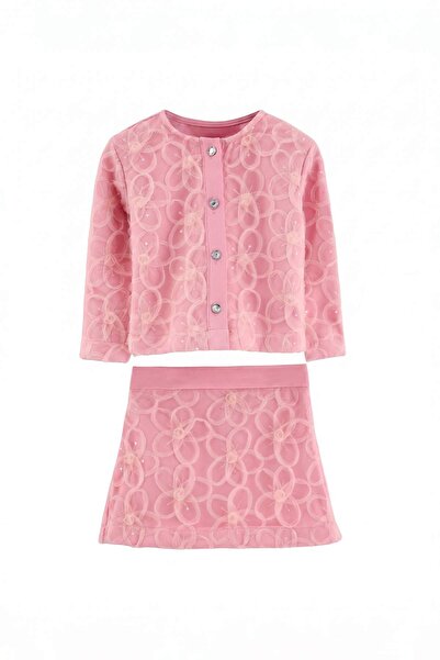 TRENDYOLKIDS Pink Girl Child 100% Cotton Tulle Detailed Woven Jacket and Skir...