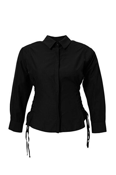 Trendyol Curve Cămașă neagră cu șireturi în talie, ajustabilă, elegantă/de se...