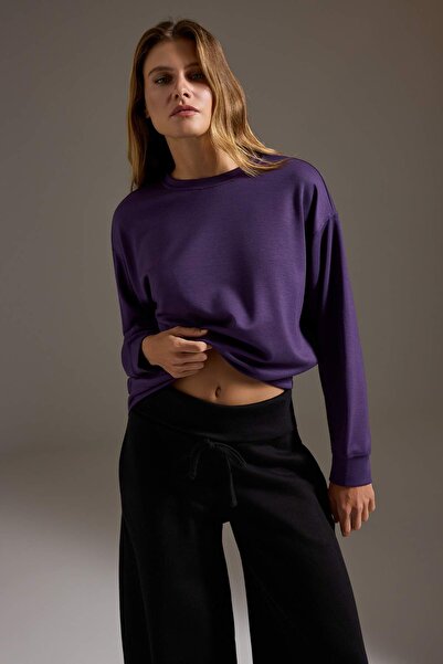 Trendyol Collection Dark Purple Soft Touch Oversize/Wide Cut Crew Neck Knitte...