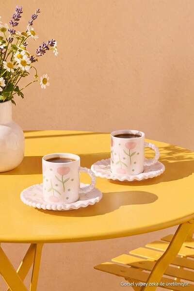 TRENDYOLMİLLA HOME Set of 2 Tulip Patterned Cups 90 Cc Tphaw27Kfc00007