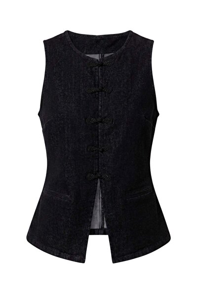 Trendyol Collection Black Fitted Black Medium Stretch Ornate Button Detailed ...