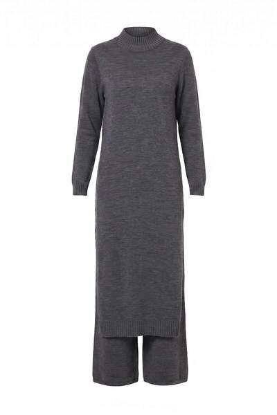 Trendyol Modest Anthracite High Collar Regular Plain Slit Knitwear Hijab Bott...