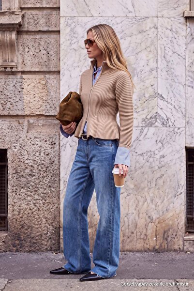 Trendyol Kollektion Wardrobe Essentials Nerzfarbener Strick-Cardigan mit weic...
