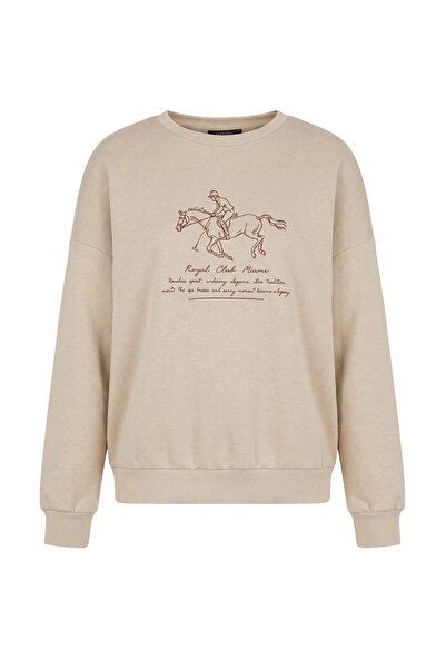 Trendyol Collection Stone Horse Embroidered Thick Fleece Lined Oversize/Wide ...