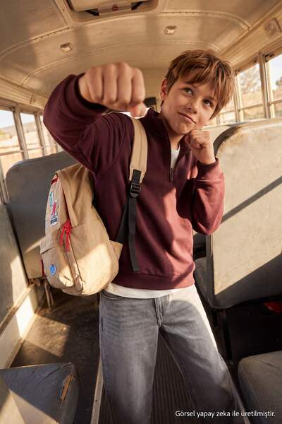 TRENDYOLKIDS Hanorac tricotat pentru băieți, maro, simplu/de bază, cu guler r...