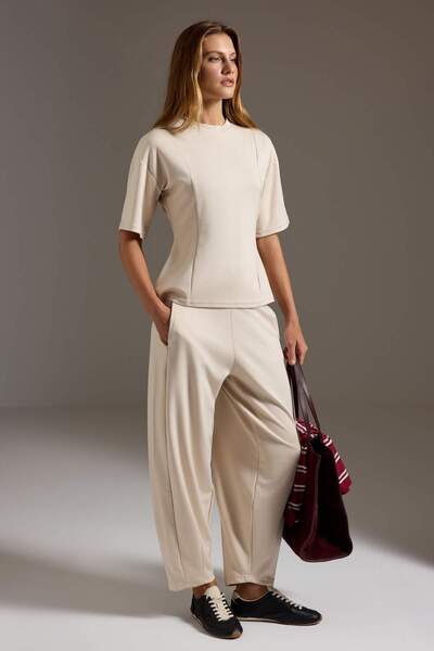 Trendyol Collection Stone Plain Fitted/Fitted Bodycon Stitching Detailed Wide...