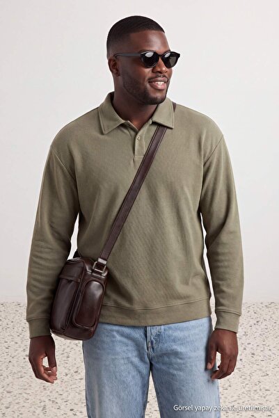 Trendyol Collection Big Size Stone Oversize/Wide Cut Polo Collar Thick Snap F...