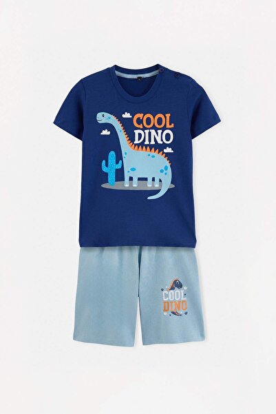 TRENDYOLKIDS Blue Printed Knitted Bottom - Top Set Tkdss26Au00104