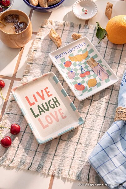 TRENDYOLMİLLA HOME Set of 2 Slogan Patterned Porcelain Presentation Plates 13...