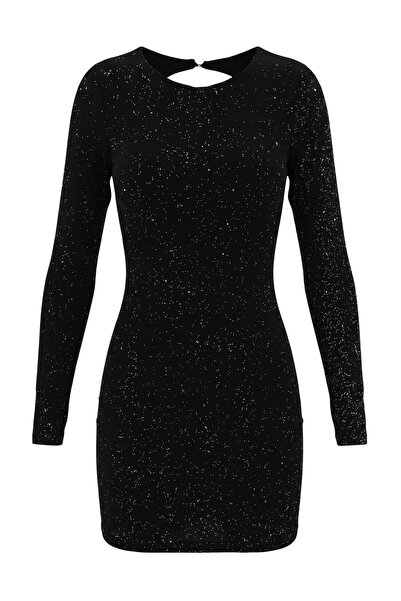 Trendyol Curve Black Backless Bodycone/Body-Hugging Short / Mini Knitted Dres...