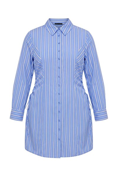 Trendyol Curve Blue-Multicolor Woven Plus Size Dress Tbbaw27Ah00028