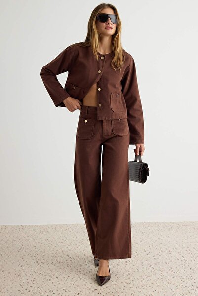 Trendyol Collection Brown Button Detailed Jacket Jeans Denim Bottom - Top Set...