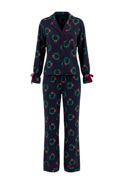 Trendyol Collection Navy Blue New Year Shally Woven Pajama Set Thmaw27Pt00143