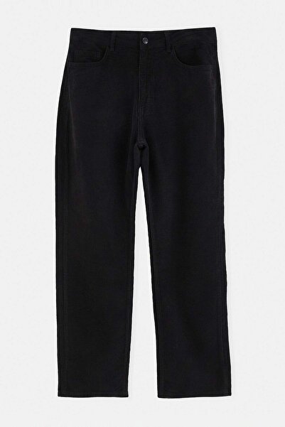Trendyol Collection Black Velvet 100% Cotton Straight Fit Pipe Leg Men's Trou...