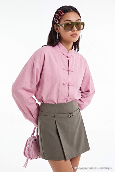 Trendyol Collection تنورة قصيرة كاكي مع شورت داخلي TWOAW27ET00070