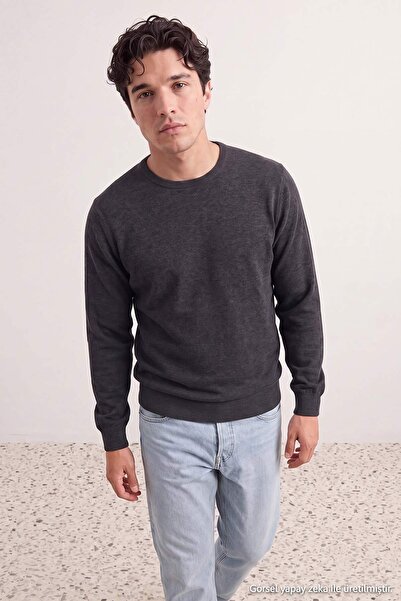 Trendyol Collection Anthracite Black Regular/Comfort Fit Soft Touch Sweatshir...