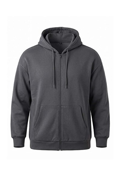 Trendyol Collection Anthracite Large Size Oversize Hooded Zippered Fleece Ins...