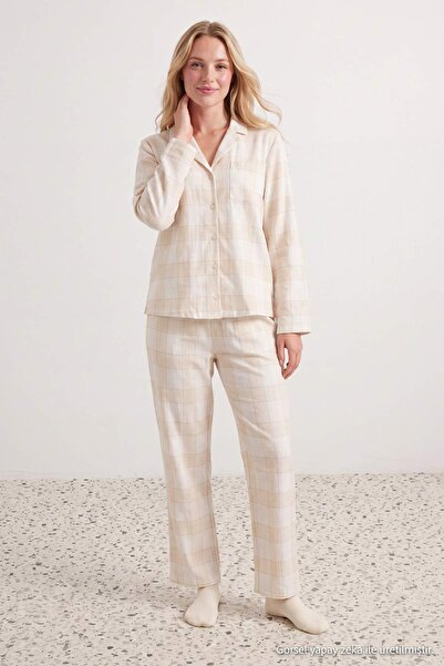Trendyol Collection White Plaid / Checkered Glitter Detailed Flannel Woven Pa...