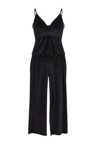Trendyol Collection Black Plain Velvet Knitted Pajama Set Thmaw27Pt00091