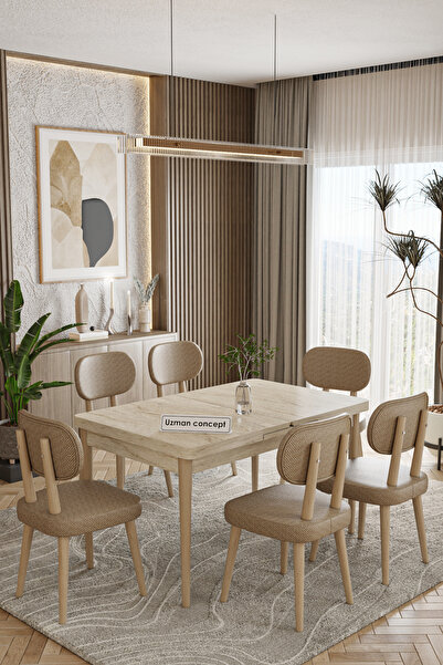 UZMHOME 80 x 130 Açılabilir Traverten Mutfak Masa Takımı Yemek Odası Takımı S...