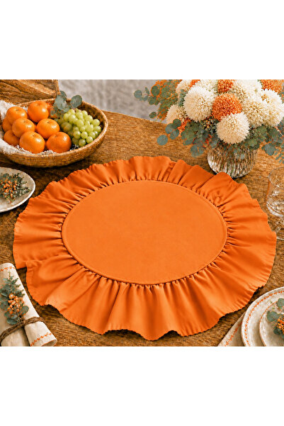 ŞAH TEXTILE DESIGN Sık fırfırlı turuncu amerikan servis 2’li set