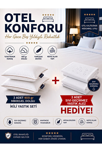 viscolog 2LiOtel Konforu (Alez Hediyeli )900 gr Dolgu Rahat Mikrojel Yastık %...