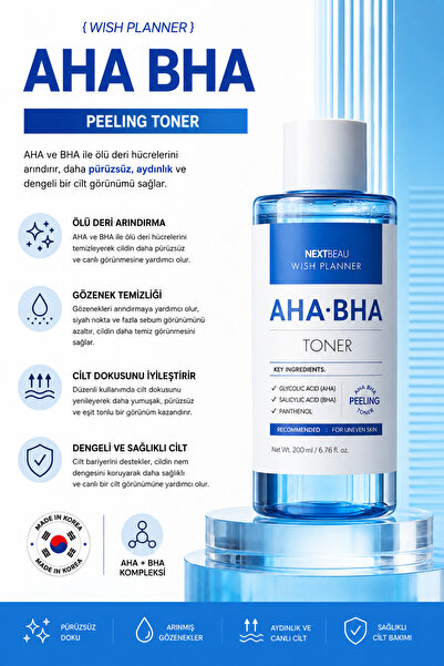 NEXTBEAU KORE KOZMETİK AHA/BHA Yenileyici ve Gözenek Sıkılaştırıcı Tonik