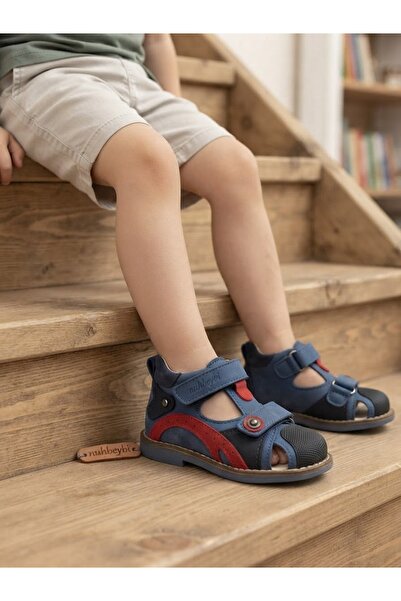 nuh kids Sandale pentru băieți, ortopedice, din piele naturală, albastru marin