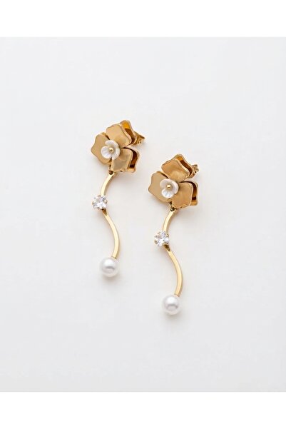 Siya Silver Tarnish Resistant Steel Pearl and Single Stone Dangling Flower Ea...