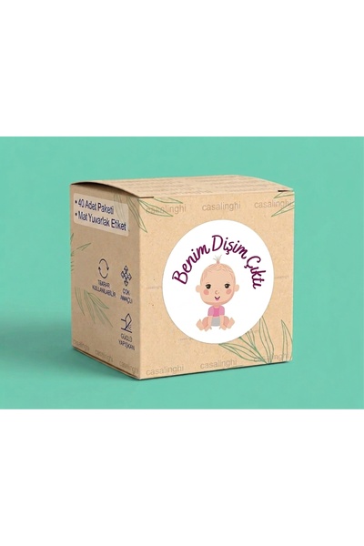bisaccia Pink My Tooth Came Out Sticker Baby Sticker Matte Sticker 4 cm (40 Pcs)