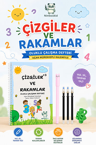 Nimbookid Sihirli Kalemli Oluklu (Kabartmalı) Etkinlikli Çizgiler,Rakamlar De...
