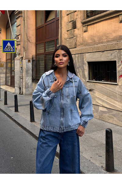 MUG collection Women's Denim Jacket with Zipper Oversize