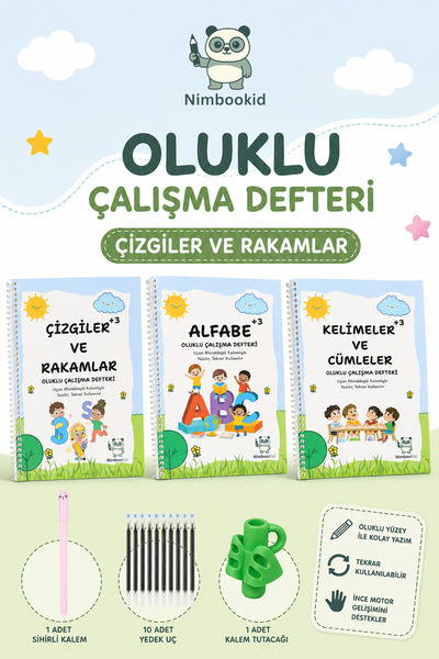 Nimbookid Sihirli Kalemli Oluklu Yazmayı Kolayca Öğreten Kitap(Kabartmalı) Çi...
