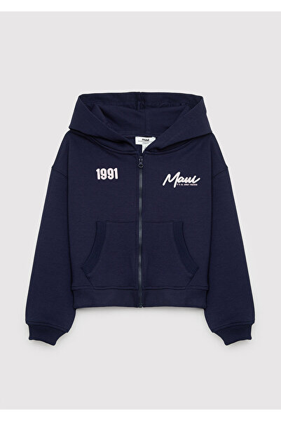 Mavi M7S10188 Baskılı Kapüşonlu Fermuarlı Kız Çocuk Sweatshirt LACİVERT