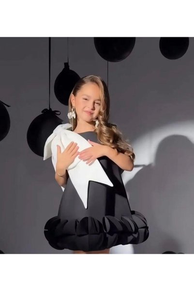 Babili Custom Design Girl's Bow Detail Scuba Fabric Dress
